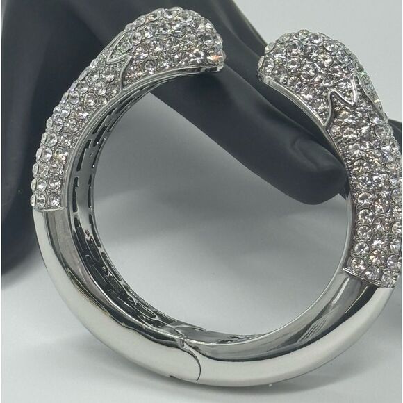 High End Department Store Designer Kissable Hinged Cuff Bracelet with Pave CZ - Picture 9 of 13